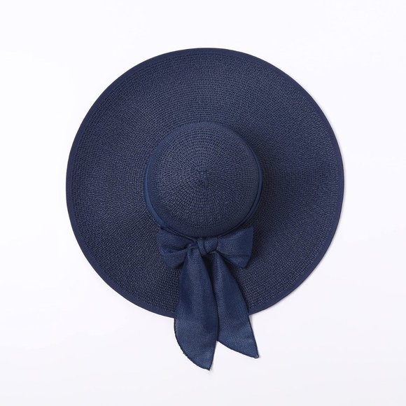 𝅺Wide Brim Straw Hat Navy Blue - Picture 3 of 7